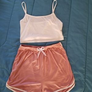 Loungewear, crop tank and shorts